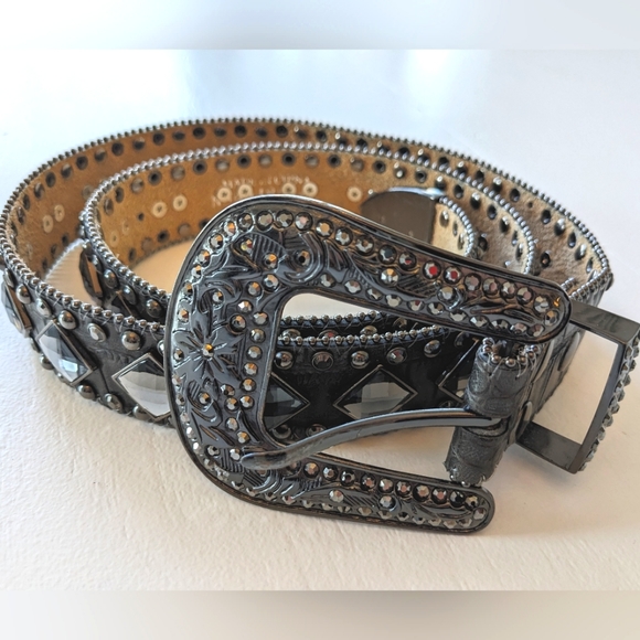 Studded Mirrored Leather Belt - Picture 1 of 7
